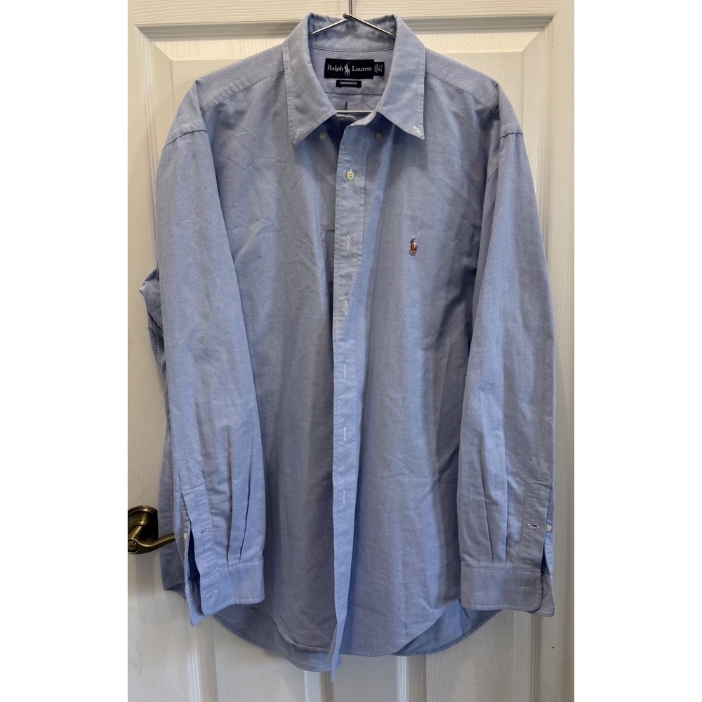 Ralph Lauren Yarmouth Mens Dress Shirt 16.5 34/35 Blue Oxford Button Down Pony